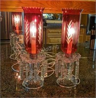 KT- Pair of Cranberry Globe Crystal lights