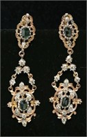 Diamond, Tourmaline, & 10K Gold Dangle Earrings