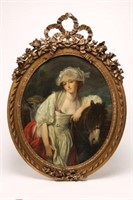 French School, Portrait of Girl & Pony- Oil