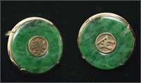 Chinese Spinach Jade Earrings, in 14K Gold
