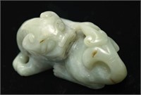Chinese Celadon Jade Pixiu Amulet, Carved