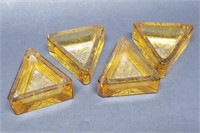 Set of 4 Amber Triangle Open Salt Cellars/Dips