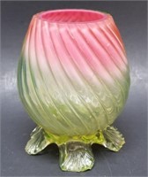 4.5" Vaseline to Pink Footed Swirl Vase