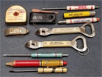 Group of Advertising Bullet Pencils, Tools, Opener
