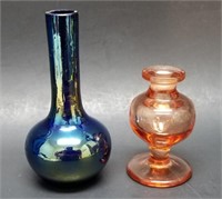 Pink Glass Perfume & Blue Art Glass Bud Vase