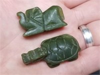 Carved Jade Elephant & Tortoise Figures, Under 2"