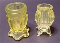 Pair of Vaseline Glass Toothpick Holders