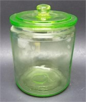 Green Depression Glass Covered Biscuit Jar