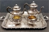 Antique Rogers Silverplate Tea Set on 22" Tray