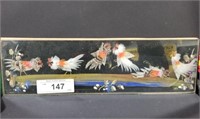 14" Feather Art of a Cockfight, Needs Framed