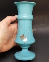 8" Hand-Blown Blue Milk Glass Vase w/Pontil Mark
