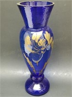 11" Antique Cobalt Blue Vase w/Gold Decoration