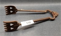 Pair of Large 13" Antique Cast Iron Tongs