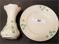Belleek China 6" Vase & 7" Plate