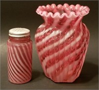 Cranberry Swirl 5" Vase & Salt Shaker