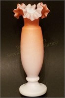 7.5" Satin Glass Ruffled Top Bud Vase, Hand Blown