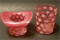 Fenton Pink Coin Dot Hat Vase & Tumbler