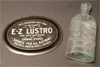 E-Z Lustro Stove Polish Advertising Tray & Bottle