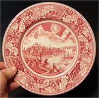 Johnson Bros 10" Red Transferware Dinner Plate
