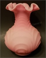 8" Fenton Pink Satin Glass Ruffled Vase