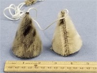 Pair of seal skin yo-yo's, cone shaped with magnet