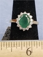 .925 silver and yellow gold overlay emerald and di