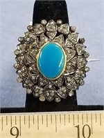 Anodized silver turquoise, and diamond ring with y