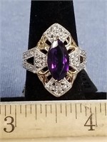 .925 Silver, amethyst, and white topaz ring with y