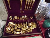 Set Of Gold Plated Stainless Dinnerware In Box