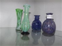 4 Hand Blown Art Glass Vases