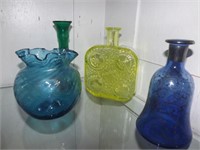 4 Art Glass Vases, Bottles & Bowl