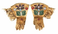 Crow Indian Floral Beaded Gauntlets c. 1900-