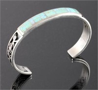 Signed Navajo Sterling Silver Turquoise Opal Cuff