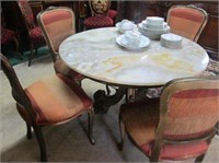 Round Marble Top Table & 4 Dining Chairs