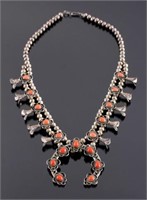 Navajo Sterling Silver and Coral Squash Blossom