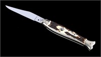 AKC Italian Fishtail Stag Stiletto Switchblade