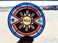 Vintage AISA Girl & Boy Scout Stained Glass