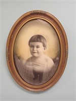 Antique Bubble Glass Frame & Child's Photograph