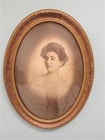 Antique Bubble Glass Frame & Lady's Photograph