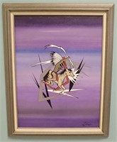 American Indian Warrior Painting Signed Crowe