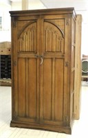 Cathedral Door Linen Fold Carved Oak Wardrobe.