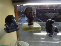 2 Carved Stone Egyptian Busts & Seal As Is