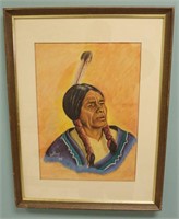 Native American Man - Painting by LaRay 1975