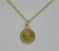 14K GOLD CHAIN W GOLD DOLLAR PENDENT