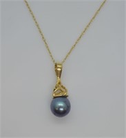14K GOLD CHAIN AND BLACK PEARL