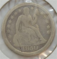 1850 SEATED DIME   VG