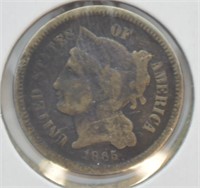 1865 3 CENT PIECE F