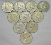 10 SILVER HALF DOLLARS 1965 TO 69