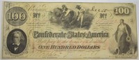 1862 100 DOLLAR CONFEDERATE BILL   VF
