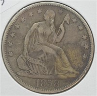 1858 SEATED HALF DOLLAR  VF